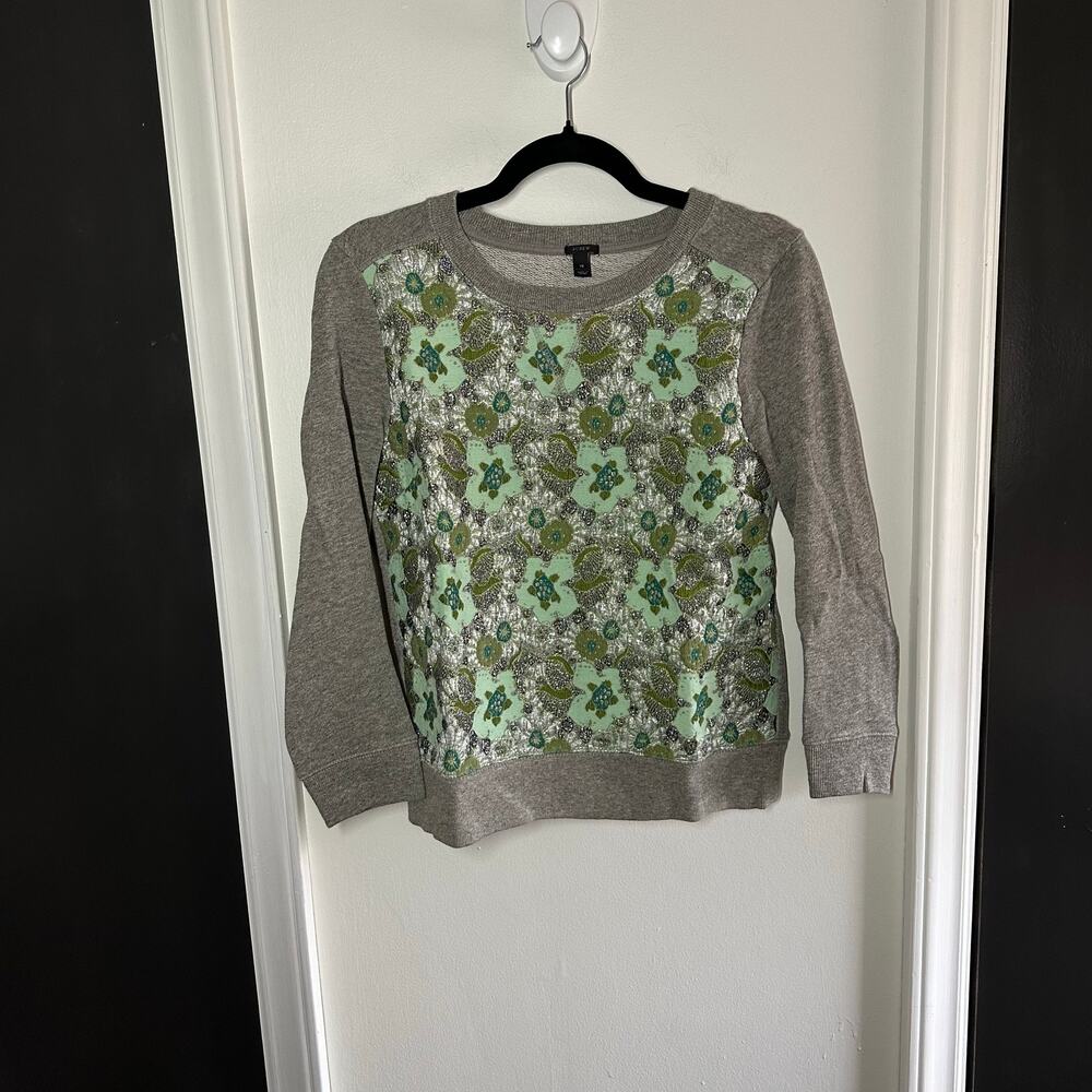 J. Crew Women's Gray Blue Green Embroidered Metallic Floral Pullover Size XS - Picture 3 of 9